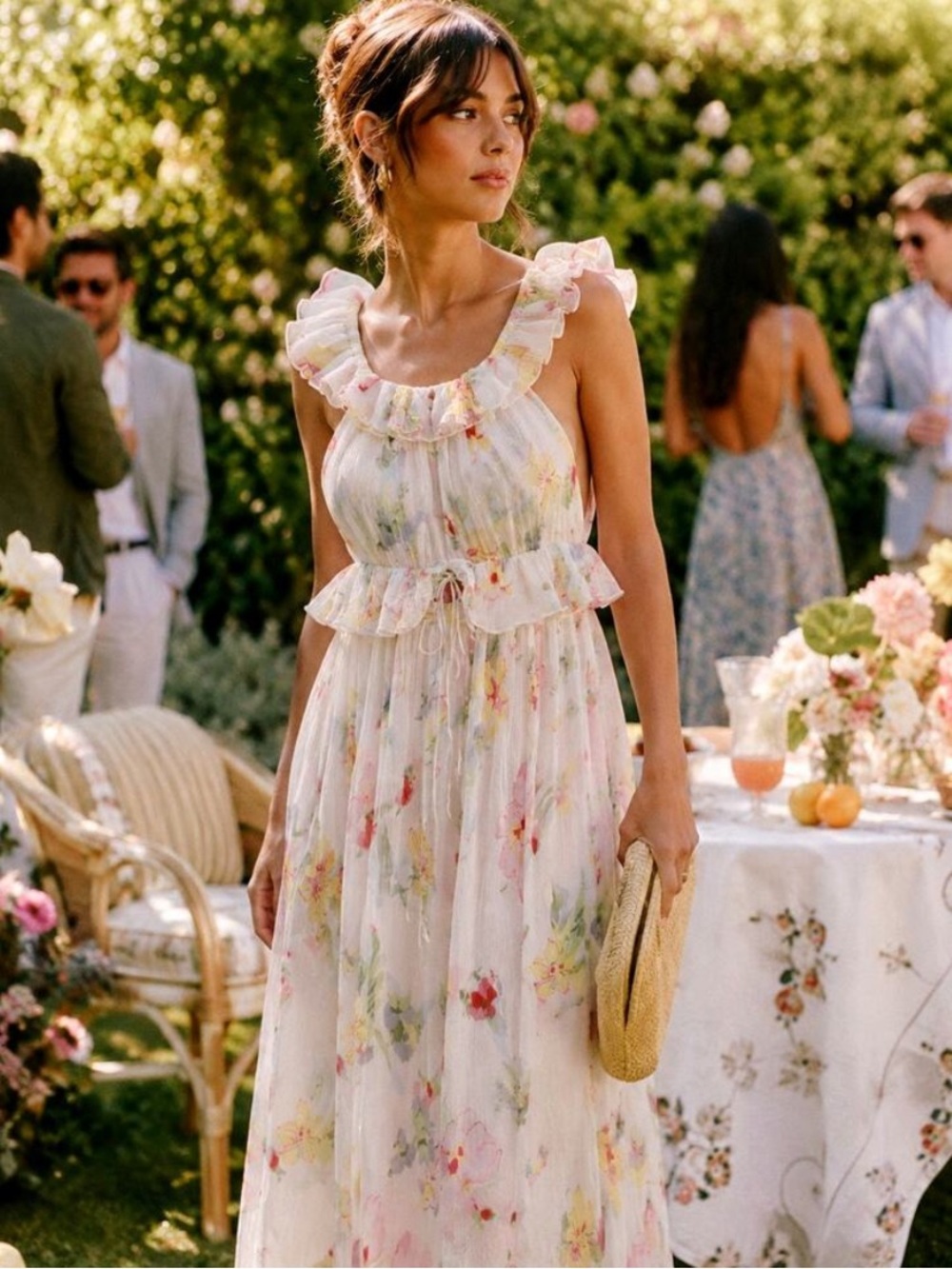 For Love & Lemons Abby Floral Ruffle Maxi Dress Size X-Large NWT Garden Party